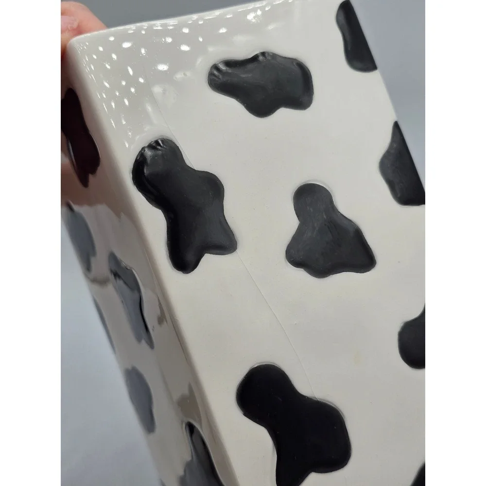 Houston Harvest Cow Print Milk Carton Ceramic Cookie Jar Fresh Cookies and Milk